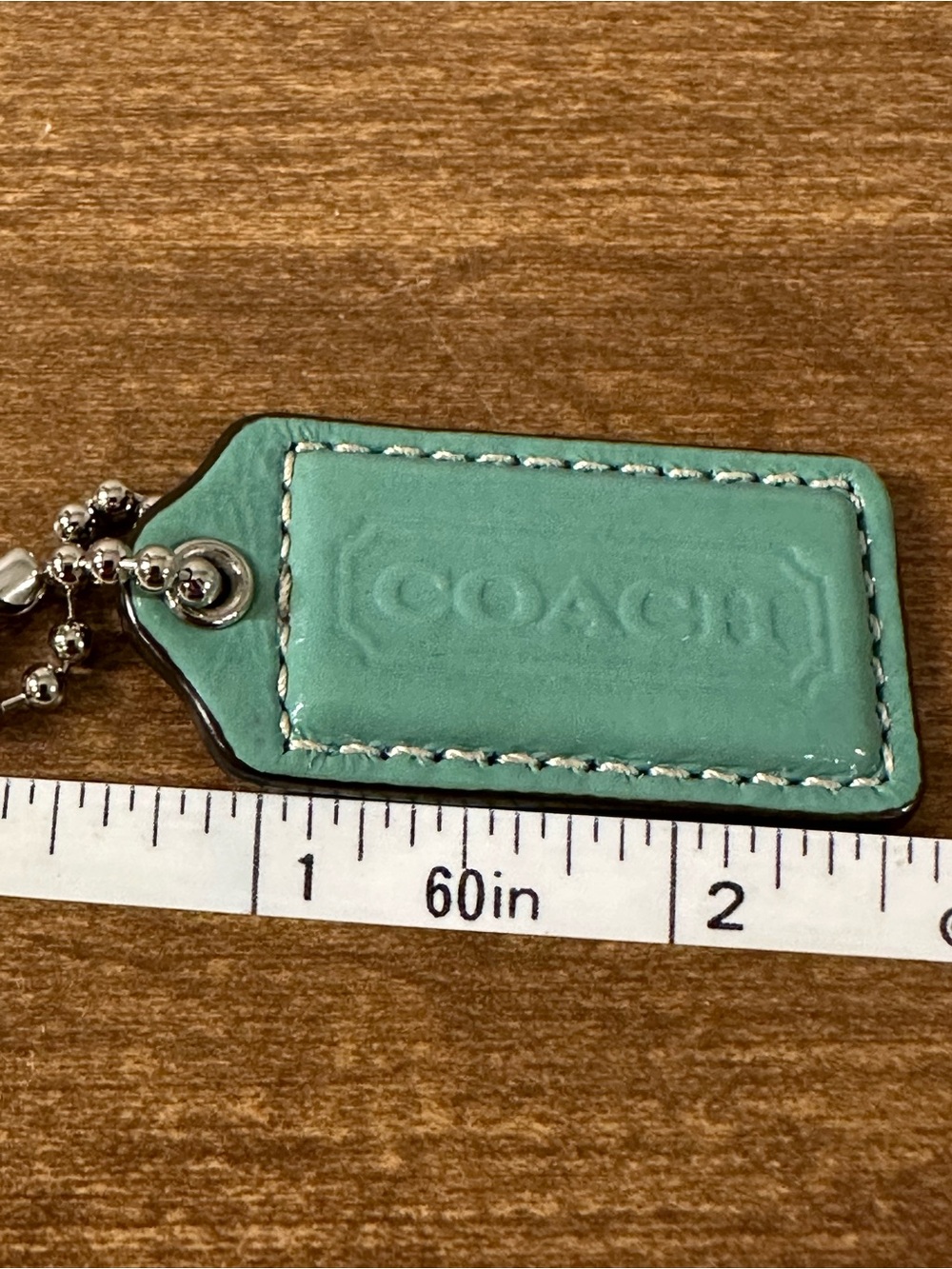 Coach Turquoise Leather Key/Card Holder Tag with Silver Chain - Picture 4 of 4